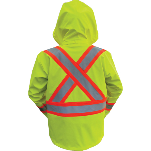 Vestes de s&eacute;curit&eacute; imperm&eacute;ables ignifuges haute visibilit&eacute; en polyur&eacute;thane, Petit, Jaune lime haute visibilit&eacute; Oxymax Inc