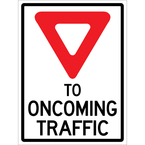 "Yield to Oncoming Traffic" Roll-Up Sign Traffic Sign, 36" x 48", Vinyl, English with Pictogram Oxymax Inc