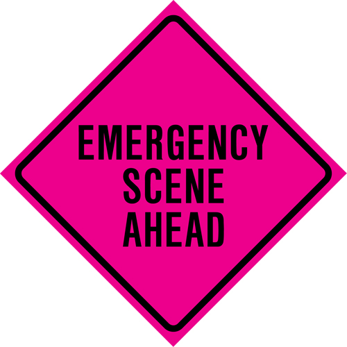 "Emergency Scene Ahead" Roll-Up Traffic Sign, 36" x 36", Vinyl, English Oxymax Inc