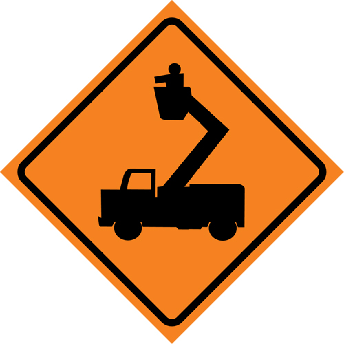 Man in Elevated Bucket Roll-Up Traffic Sign, 29-1/2" x 29-1/2", Vinyl, Pictogram Oxymax Inc
