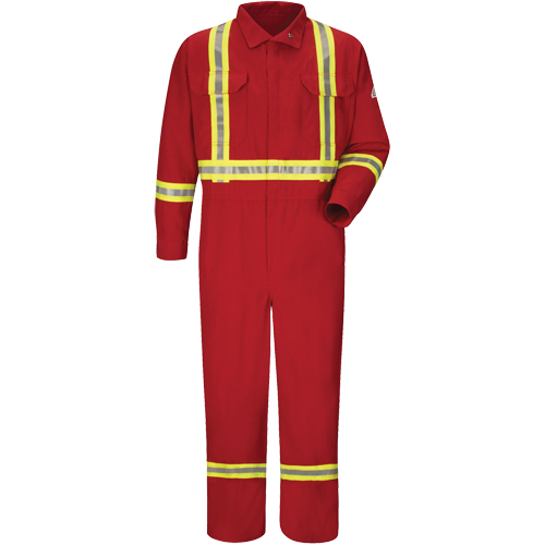 Flame-Resistant Deluxe Coveralls with Reflective Trim, Size 38, Red, 5.6 cal/cm² Oxymax Inc