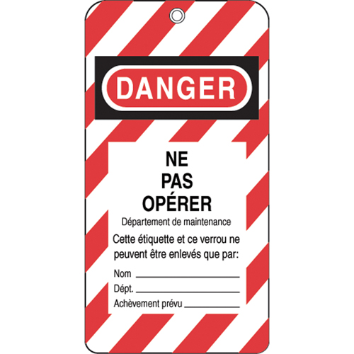 &eacute;tiquettes de verrouillage, Plastique, 3" la x 5-3/4" h, Français Oxymax Inc