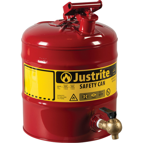 Bidon avec robinet s&eacute;curitaires pour laboratoires, Type I, Acier, 5 gal. US, Rouge, Homologu&eacute; FM Oxymax Inc