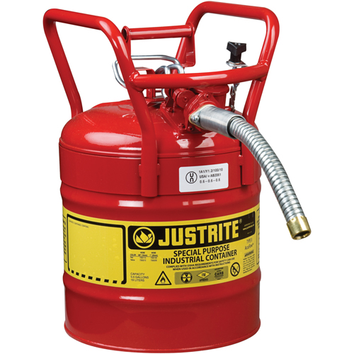 Bidons s&eacute;curitaires D.O.T. de AccuFlow, Type II, Acier, 5 gal. US, Rouge, Homologu&eacute; FM Oxymax Inc