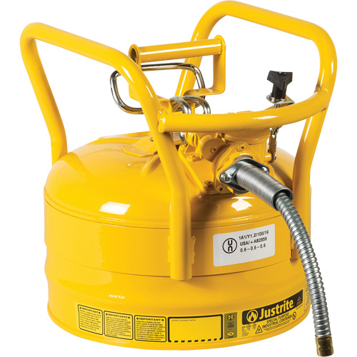 D.O.T. AccuFlow Safety Cans, Type II, Steel, 2.5 US gal., Yellow, FM Approved Oxymax Inc