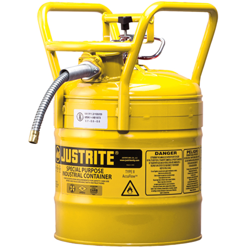 D.O.T. AccuFlow Safety Cans, Type II, Steel, 5 US gal., Yellow, FM Approved Oxymax Inc