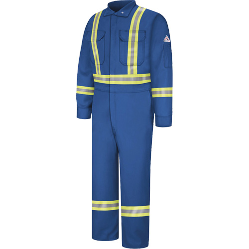 Combinaisons de qualit&eacute; sup&eacute;rieure r&eacute;sistantes aux flammes avec bandes r&eacute;fl&eacute;chissantes, Taille 38, Bleu royal, 12,2 cal/cm² Oxymax Inc