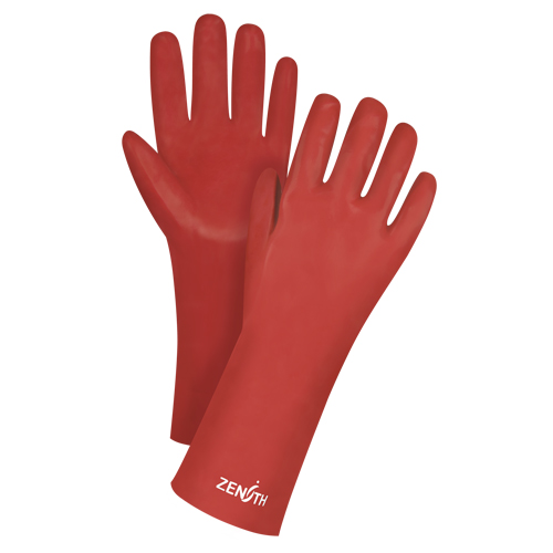 Gants rouges &agrave; fini doux r&eacute;sistants aux produits chimiques, Taille 9, 14" lo, PVC, Doublure en Interlock, 47-mil Oxymax Inc