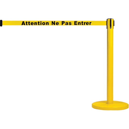Barri&egrave;re autonome pour le contr&ocirc;le des foules, Acier, 35" h, Ruban Jaune, Longueur du ruban 7' Oxymax Inc