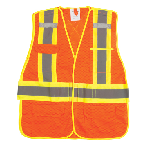 Surveyor's Safety Vest, High Visibility Orange, Large, Polyester Oxymax Inc