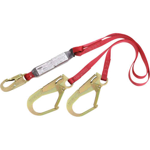 PRO Shock Absorbing Lanyards, 6', Rebar Hook Center, Snap Hook Leg Ends, Polyester Oxymax Inc