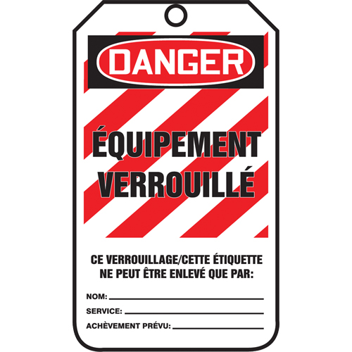 &eacute;tiquettes de verrouillage, Papier cartonn&eacute;, 3-3/8" la x 5-7/8" h, Français Oxymax Inc