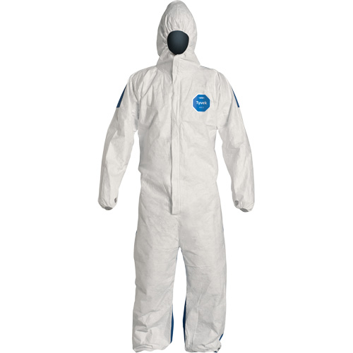 Hooded Coveralls, 4X-Large, Blue/White, Tyvek&reg; 400 D Oxymax Inc