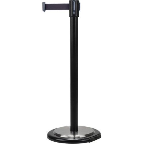 Barri&egrave;res sur pieds pour le contr&ocirc;le des foules, Acier, 35" h, Ruban Noir, Longueur du ruban 12' Oxymax Inc