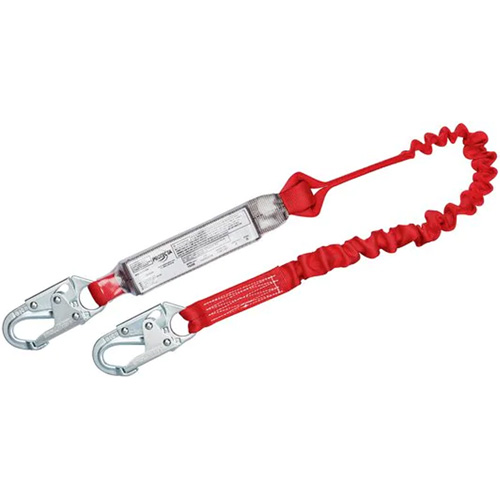 PRO Elastic Shock-Absorbing Lanyard, 6', Snap Hook Center, Snap Hook Leg Ends, Polyester Oxymax Inc
