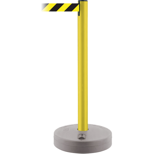 Montant ext&eacute;rieur pour barri&egrave;re TensaBarrier, Plastique, 37" h, Ruban Noir/Jaune, Longueur du ruban 13' Oxymax Inc