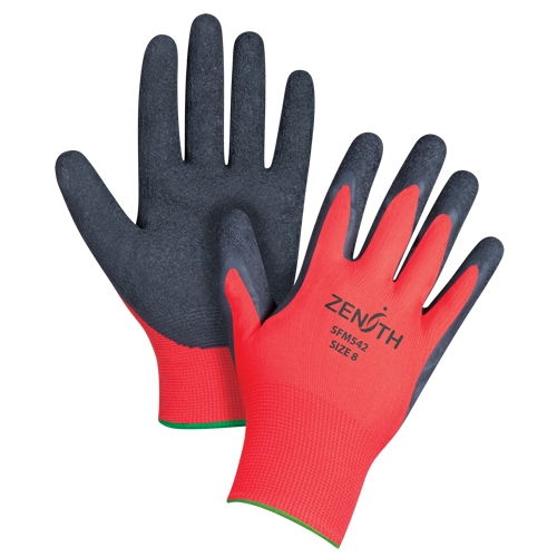 Gants enduits &agrave; prise cr&ecirc;p&eacute;e noir & rouge, 8/Moyen, R&ecirc;vetement Latex de caoutchouc, Calibre 13, Enveloppe en Polyester Oxymax Inc