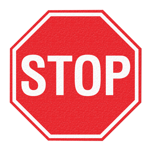 Panneau de signalisation au sol  Stop , Adh&eacute;sif, Anglais avec pictogramme Oxymax Inc