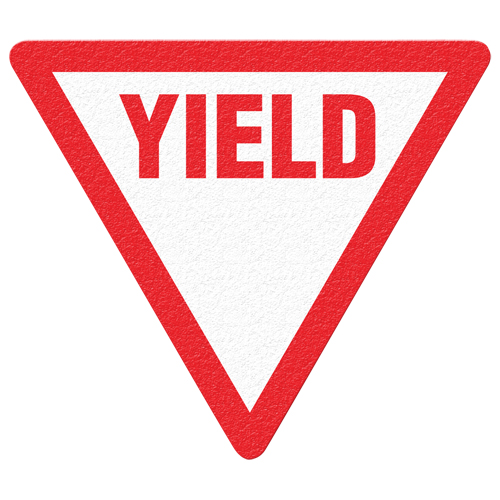 Panneau de signalisation au sol  Yield , Adh&eacute;sif, Anglais avec pictogramme Oxymax Inc