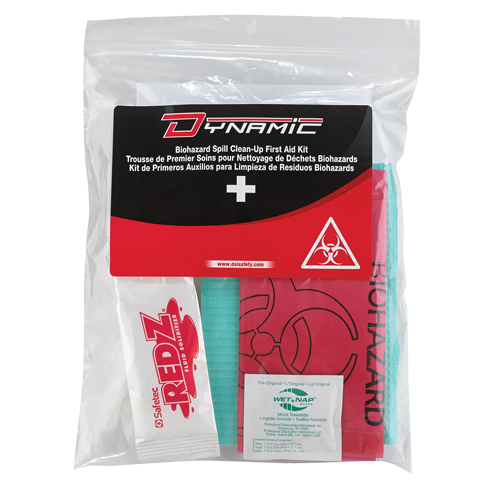 Trousse de premiers soins pour nettoyage de biorisques Dynamic, Dispositif m&eacute;dical Classe 1, Sac en plastique refermable Oxymax Inc