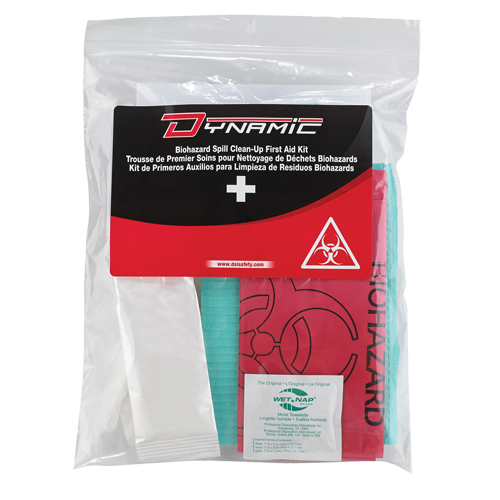 Trousse de premiers soins pour nettoyage de biorisques Dynamic, Dispositif m&eacute;dical Classe 1, Sac en plastique refermable Oxymax Inc