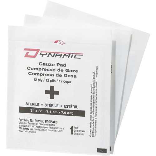 Gaze Dynamic, Tampon, 3" lo x 3" la, St&eacute;rile, Dispositif m&eacute;dical Classe 1 Oxymax Inc