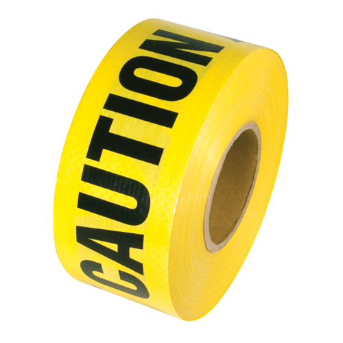 Reinforced Grade Barricade Tape, English, 3" W x 500' L, 5 mils, Black on Yellow Oxymax Inc