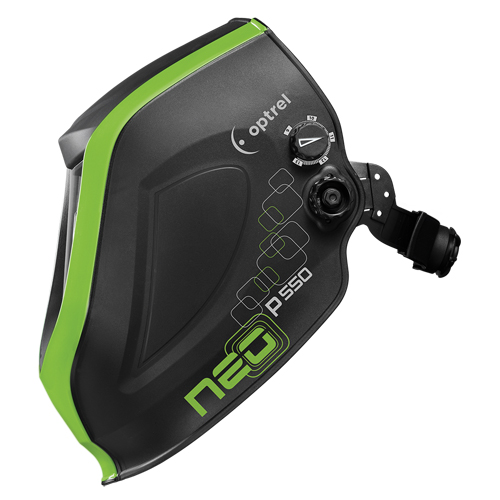 P550 Welding Helmet, 3.94" L x 1.97" W View Area, 4/9 - 13 Shade Range, Black/Green Oxymax Inc
