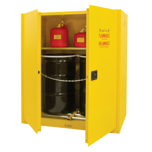 Armoire pour entreposage de barils &agrave; la verticale, Capacit&eacute; de 110 gal. US, 2 barils, Jaune Oxymax Inc