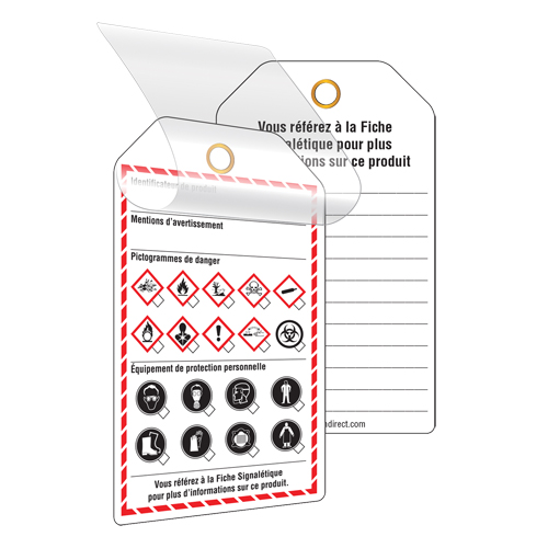 &eacute;tiquettes auto-plastifiantes pour le milieu de travail, Papier cartonn&eacute;, 3-3/8" la x 5-3/4" h, Français Oxymax Inc