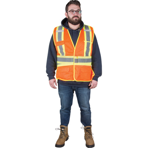 Veste d'arpenteur r&eacute;sistante aux flammes, Orange haute visibilit&eacute;, Grand, Polyester Oxymax Inc