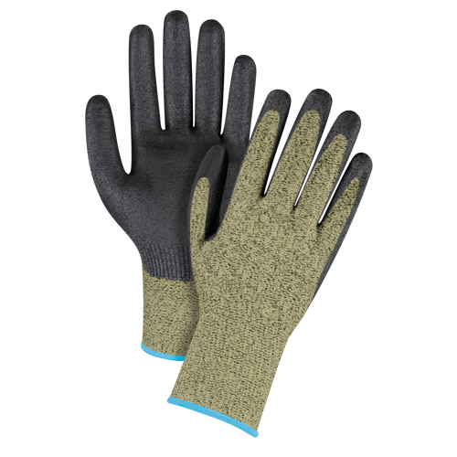 Gants &eacute;lastiques sans coutures r&eacute;sistants &agrave; la coupe noir & jaune, Taille T-Grand/10, Calibre 13, Rev&ecirc;tement Mousse de nitrile, Enveloppe en Aramide, ASTM ANSI niveau A6 Oxymax Inc