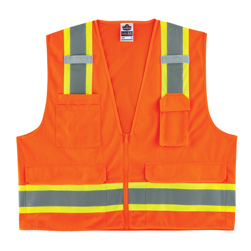 GloWear&reg; 8248Z Two-Tone Surveyors Vest, High Visibility Orange, Medium/Small, Polyester Oxymax Inc
