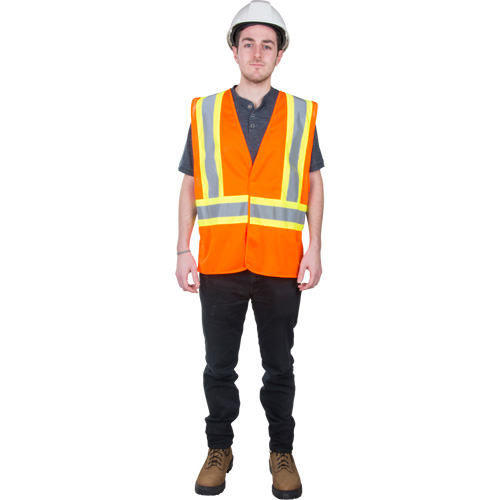 Traffic Safety Vest, High Visibility Orange, Medium, Polyester Oxymax Inc