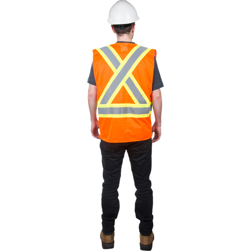 Traffic Safety Vest, High Visibility Orange, Medium, Polyester Oxymax Inc