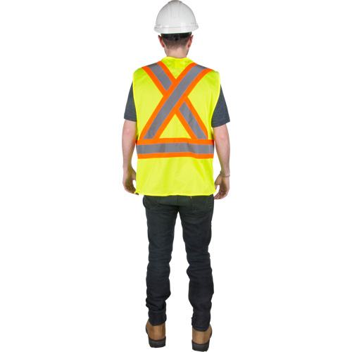 Traffic Safety Vest, High Visibility Lime-Yellow, Medium, Polyester Oxymax Inc