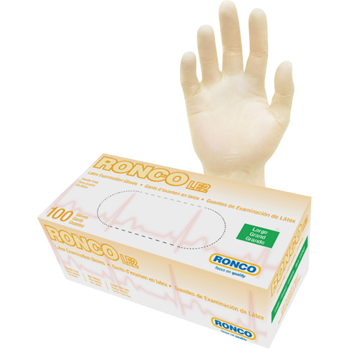 Gants jetables, Grand, Latex, 4 mils, Sans poudre, Naturel, Classe 2 Oxymax Inc