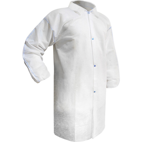 Disposable Lab Coat, Polypropylene, White, Medium Oxymax Inc