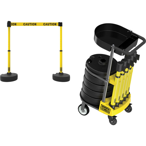 PLUS Barrier Post Cart Kit with Tray, 75' L, Metal, Yellow Oxymax Inc