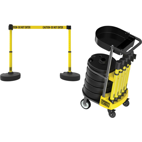 PLUS Barrier Post Cart Kit with Tray, 75' L, Metal, Yellow Oxymax Inc
