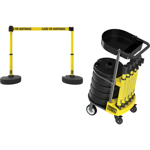 Chariot de transport avec plateau pour barri&egrave;re PLUS, 75' lo, M&eacute;tal, Jaune Oxymax Inc