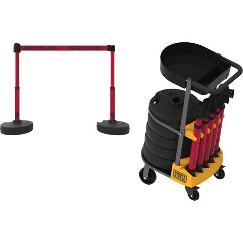 PLUS Barrier Post Cart Kit with Tray, 75' L, Metal, Red Oxymax Inc