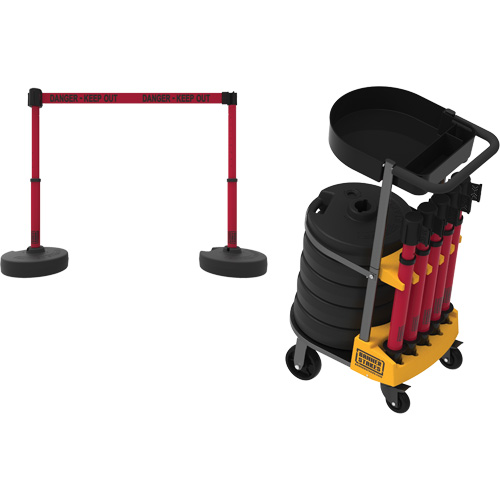 PLUS Barrier Post Cart Kit with Tray, 75' L, Metal, Red Oxymax Inc