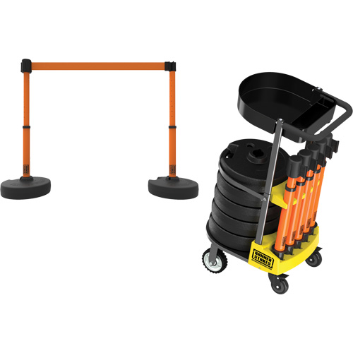 PLUS Barrier Post Cart Kit with Tray, 75' L, Metal, Orange Oxymax Inc