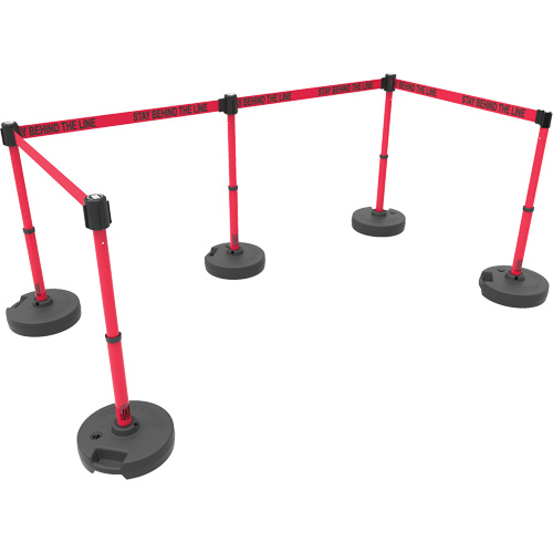 Ensemble de cinq montants pour barri&egrave;re PLUS, Plastique, 42" h, Ruban Rouge, Longueur du ruban 15' Oxymax Inc