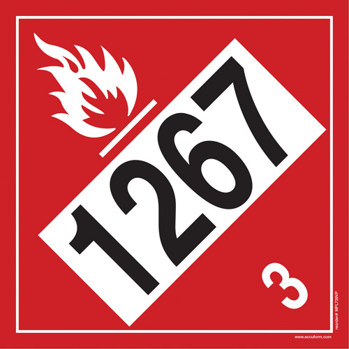 Plaque-&eacute;tiquette TMD 1267 pour liquide inflammable p&eacute;trole brut, Plastique Oxymax Inc