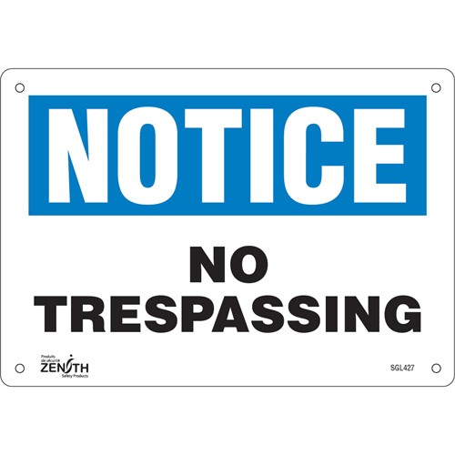 "No Trespassing" Sign, 7" x 10", Aluminum, English Oxymax Inc