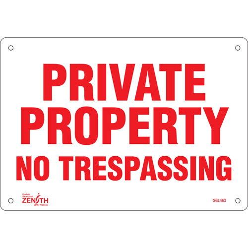 "Private Property" Sign, 7" x 10", Aluminum, English Oxymax Inc