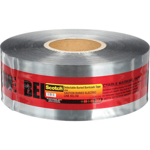 Ruban pour barri&egrave;res pour d&eacute;tection de services publics souterrains Scotch, Anglais, 3" la x 1000' lo, 5 mils, Noir/rouge Oxymax Inc
