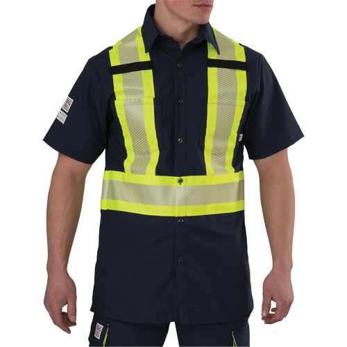 Ripstop High Visibility Short Sleeved Shirt, Polyester, Small, Navy Blue Oxymax Inc